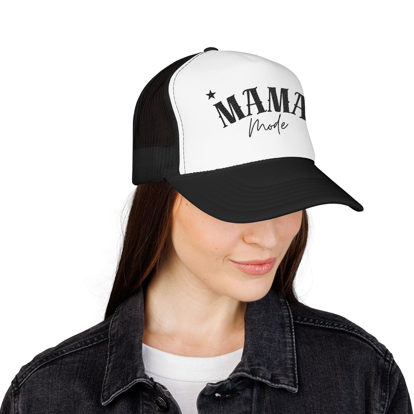 Mama Mode Trucker Hat — Vintage Script Foam Mesh Cap for Moms