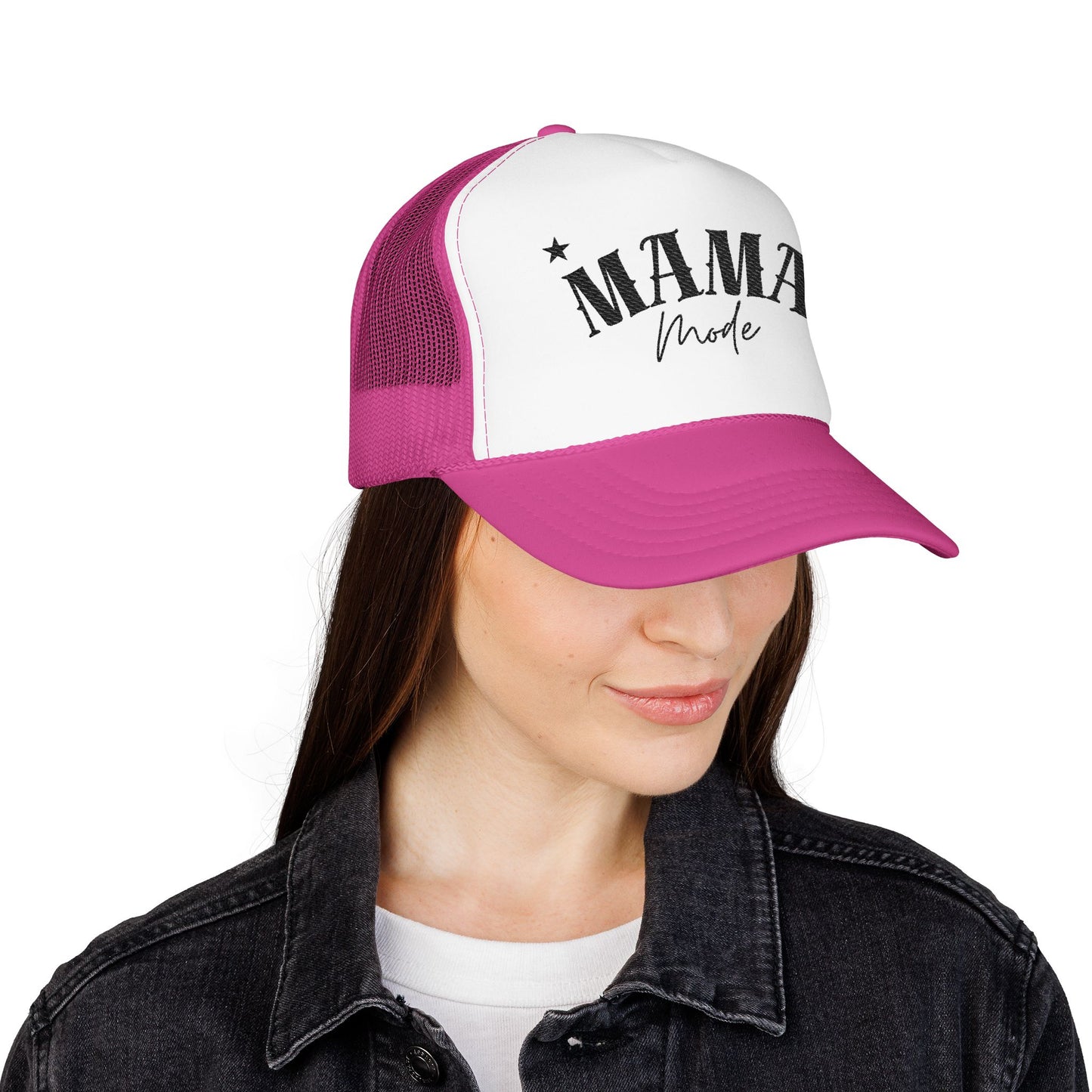 Mama Mode Trucker Hat — Vintage Script Foam Mesh Cap for Moms