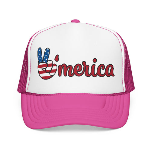 Trucker Hat – "'Merica" Peace Sign USA Flag Patriotic Foam Trucker Hat