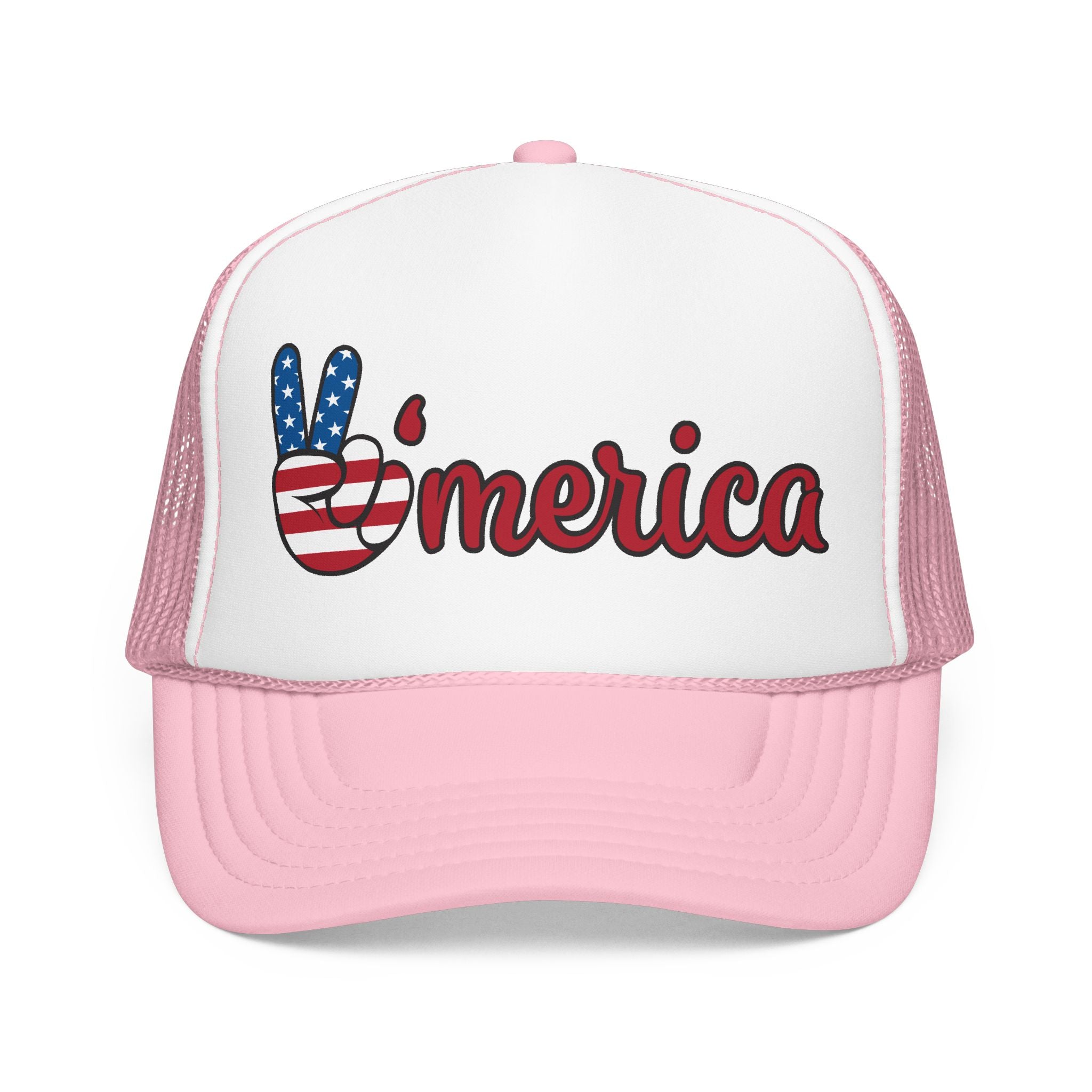 Trucker Hat – "'Merica" Peace Sign USA Flag Patriotic Foam Trucker Hat