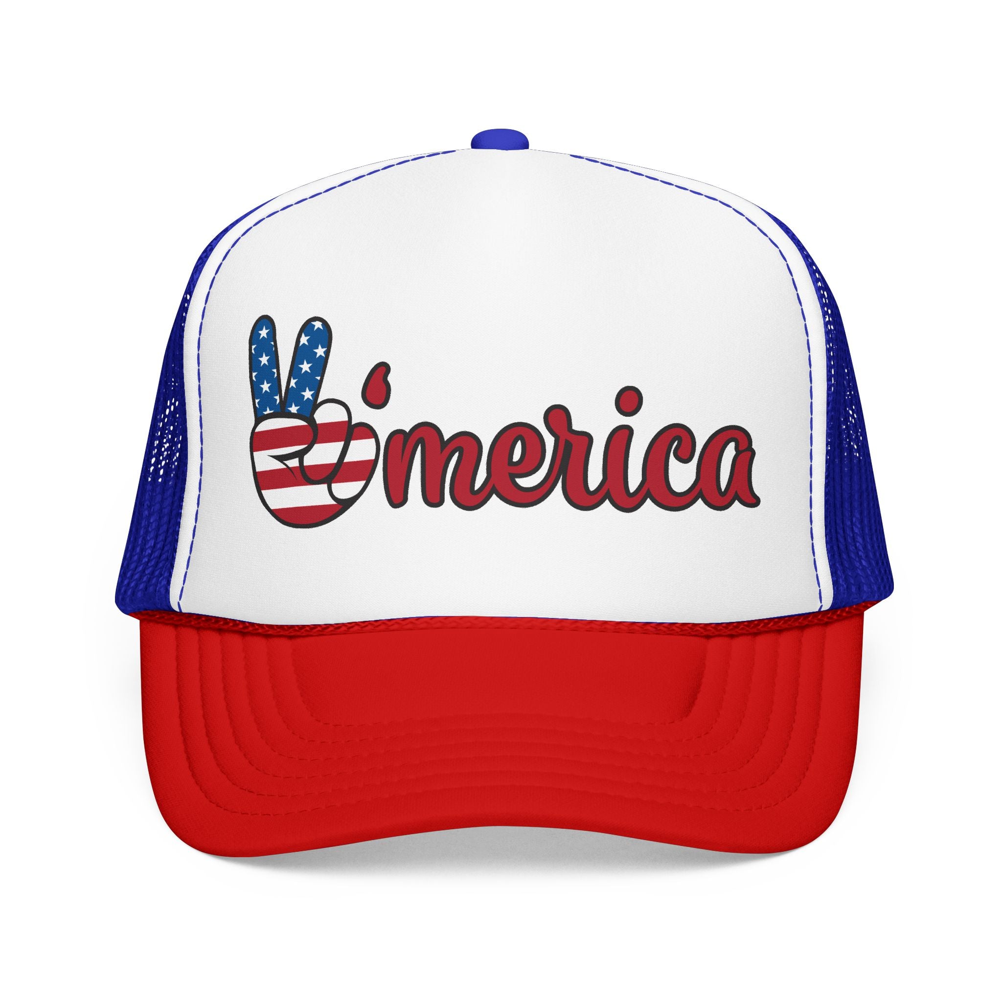Trucker Hat – "'Merica" Peace Sign USA Flag Patriotic Foam Trucker Hat