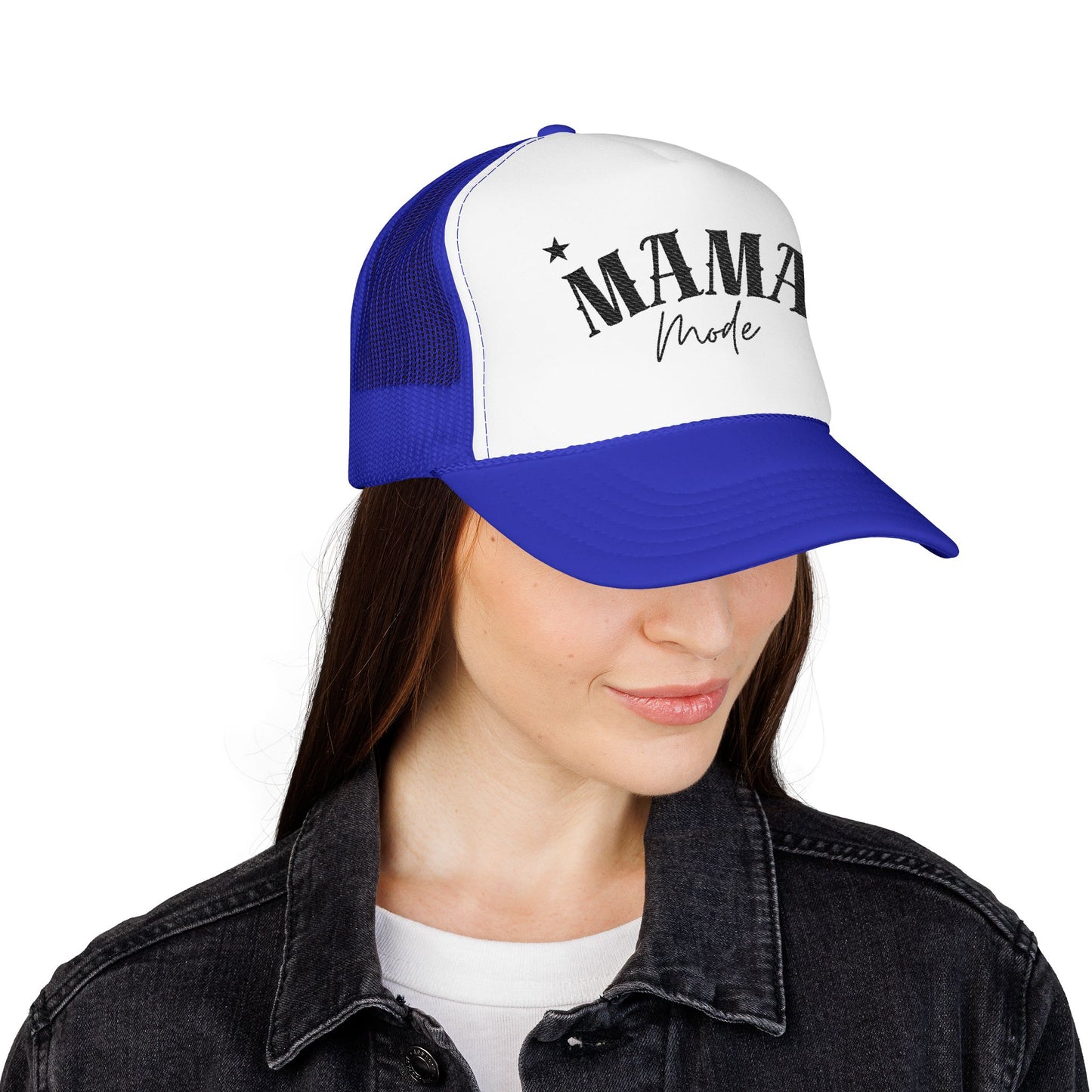 Mama Mode Trucker Hat — Vintage Script Foam Mesh Cap for Moms
