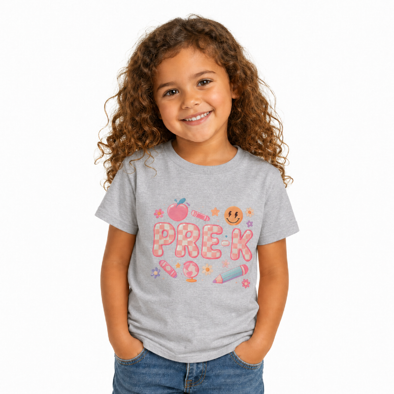 Pre-K Toddler T-Shirt — Cute Back-to-School Preschool Shirt with Crayon & Apple Design