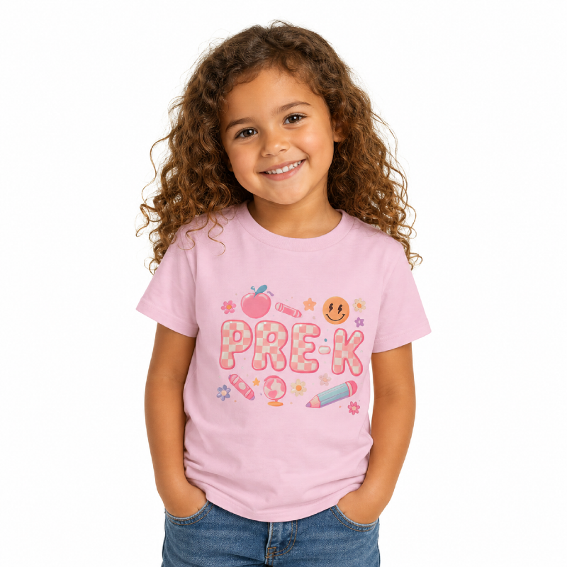 Pre-K Toddler T-Shirt — Cute Back-to-School Preschool Shirt with Crayon & Apple Design