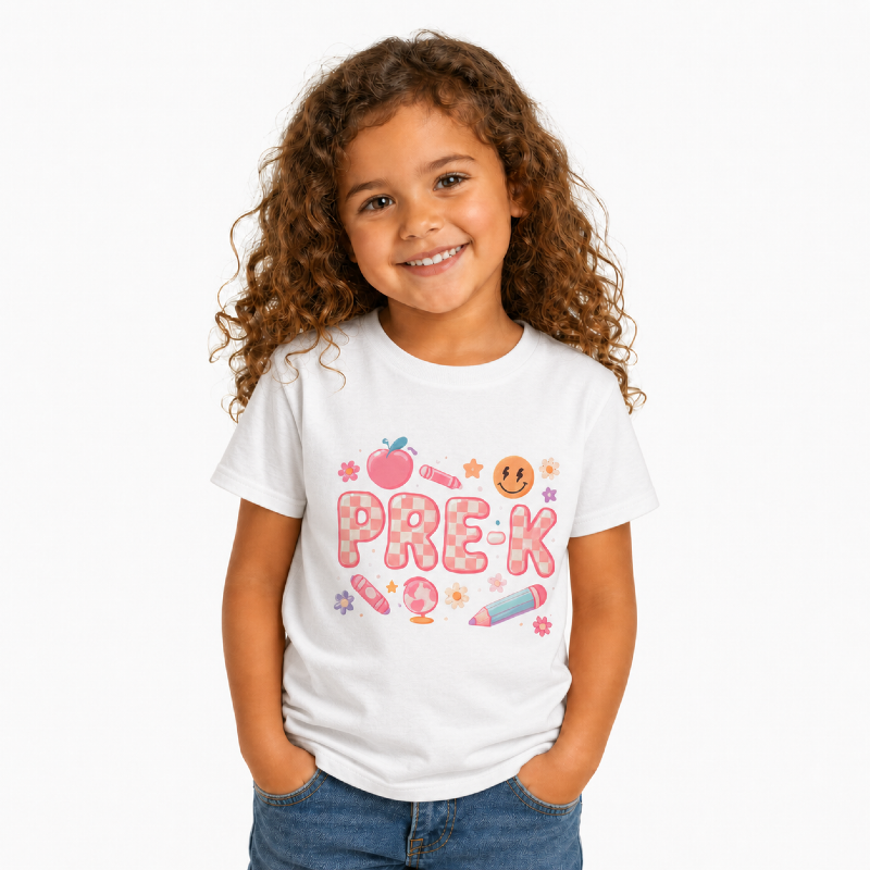 Pre-K Toddler T-Shirt — Cute Back-to-School Preschool Shirt with Crayon & Apple Design