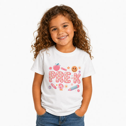 Pre-K Toddler T-Shirt — Cute Back-to-School Preschool Shirt with Crayon & Apple Design