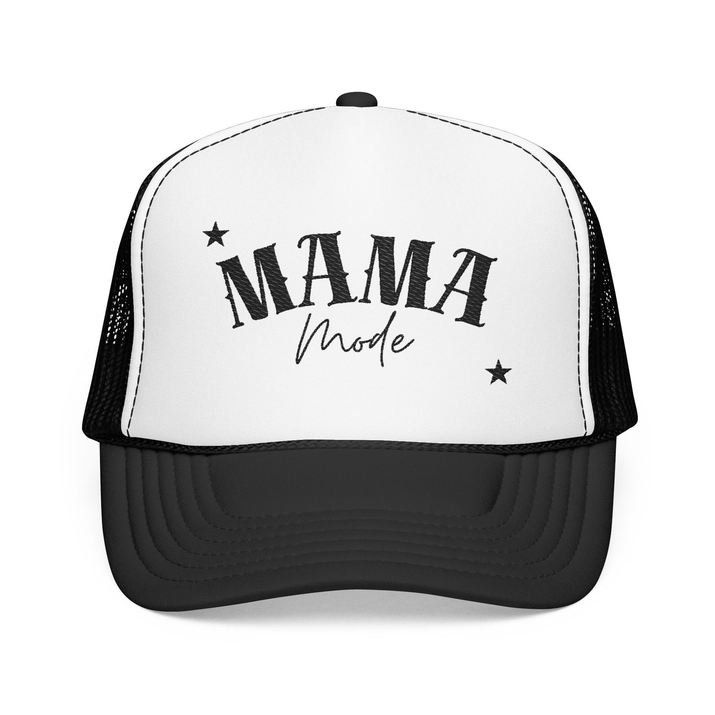 Mama Mode Trucker Hat — Vintage Script Foam Mesh Cap for Moms