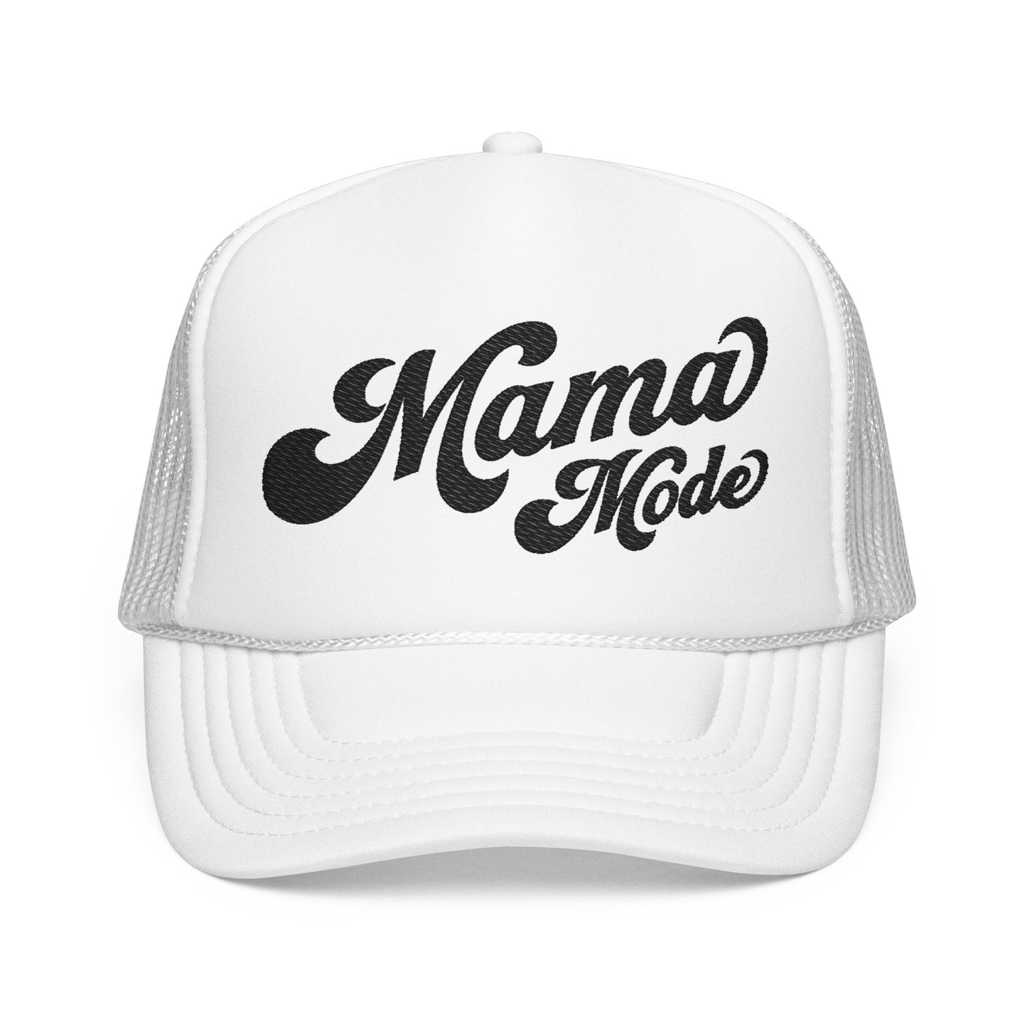 Mama Mode Trucker Hat — Vintage Script Foam Trucker Cap for Moms