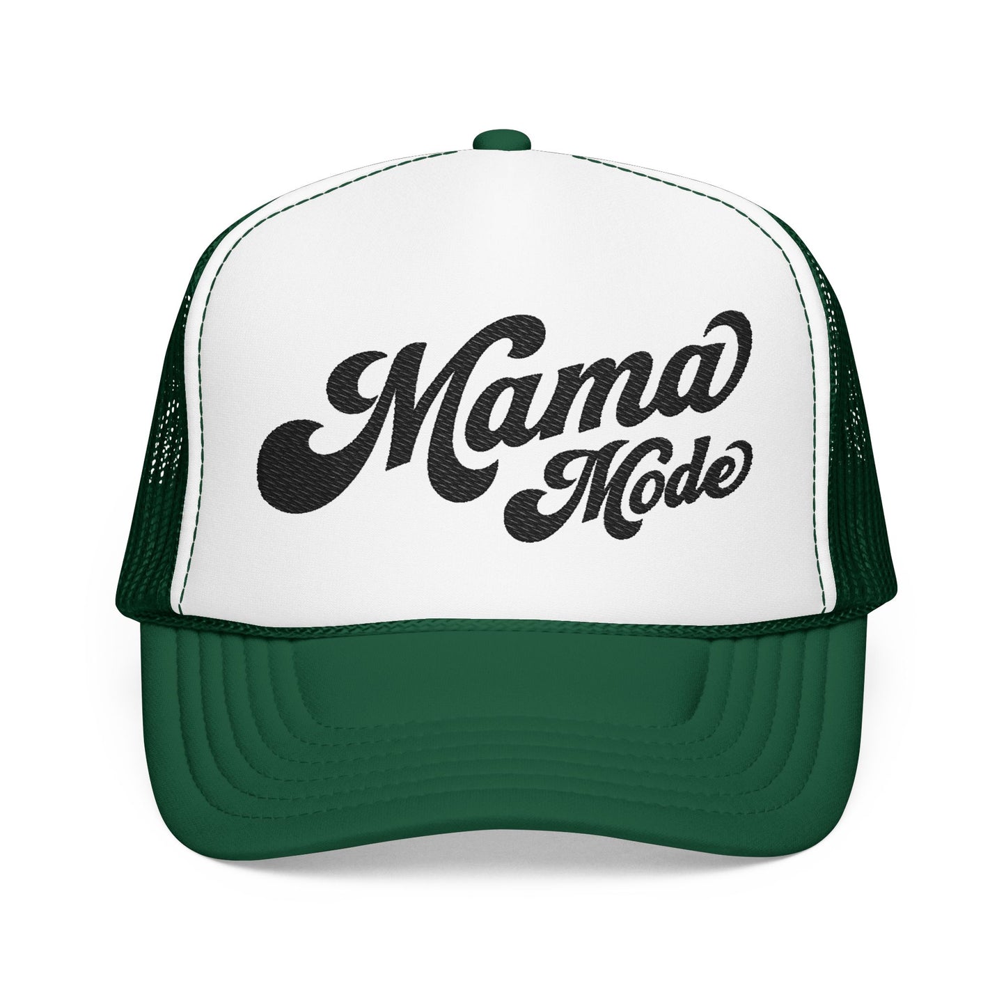 Mama Mode Trucker Hat — Vintage Script Foam Trucker Cap for Moms