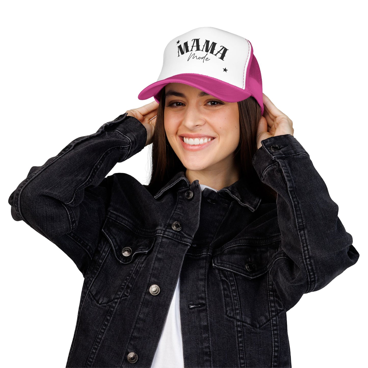 Mama Mode Trucker Hat — Vintage Script Foam Mesh Cap for Moms