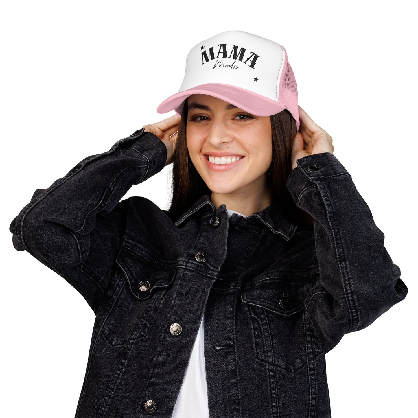 Mama Mode Trucker Hat — Vintage Script Foam Mesh Cap for Moms