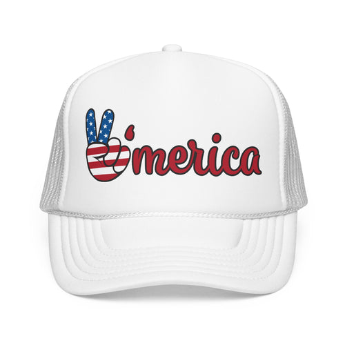 Trucker Hat – "'Merica" Peace Sign USA Flag Patriotic Foam Trucker Hat