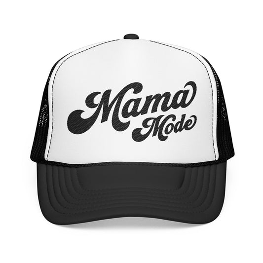 Mama Mode Trucker Hat — Vintage Script Foam Trucker Cap for Moms