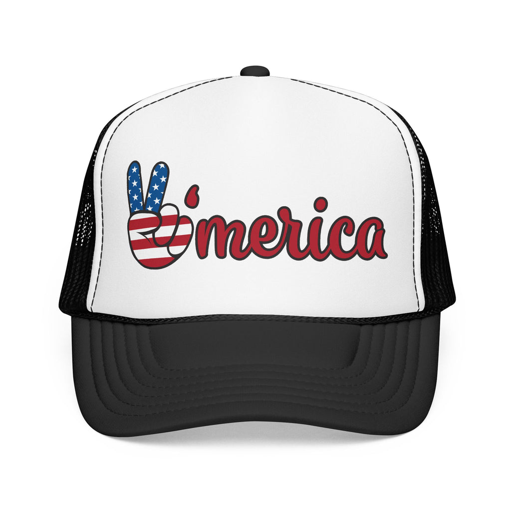 Trucker Hat – "'Merica" Peace Sign USA Flag Patriotic Foam Trucker Hat