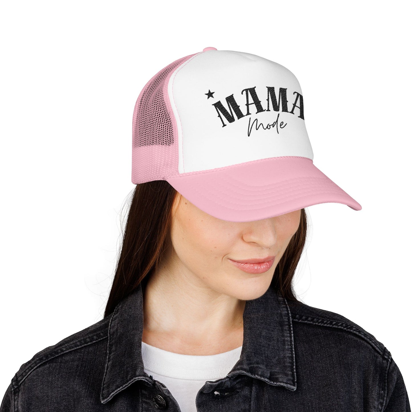 Mama Mode Trucker Hat — Vintage Script Foam Mesh Cap for Moms